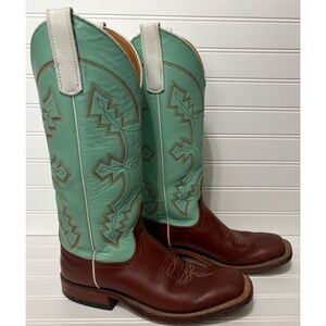 ANDERSON BEAN Mint Green Brown Leather 10" Cowboy Boots Womens Size 7 S1016